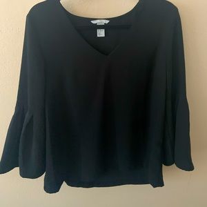 H&M Black V Neck Bell Sleeved Blouse